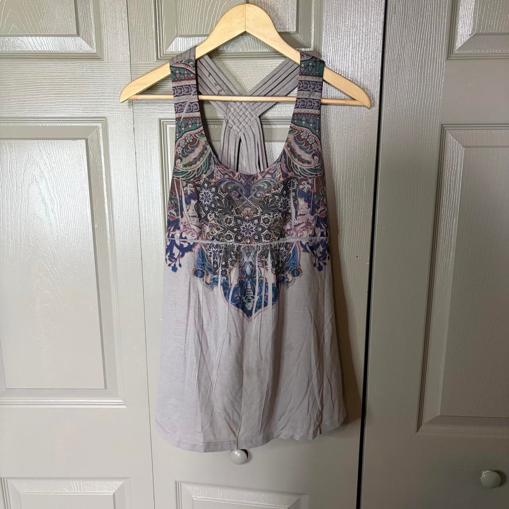 Decree Womens Paisley Open Back Boho Tank Top Grey Multi Y2K Festival Size L